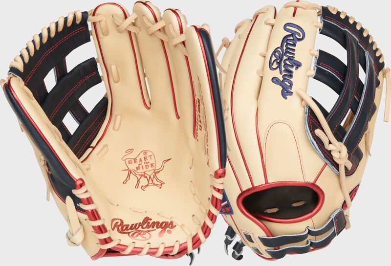 The Rawlings Heart of the Hide Outfield delivers unmatched depth, reach, and durability in 12.75” or 13” sizes. Built from top 5% steerhide for serious outfielders.